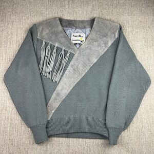 Vintage Pioneer Wear Sweater Fringe‎ Western Gray Knit Pullover Women's Large